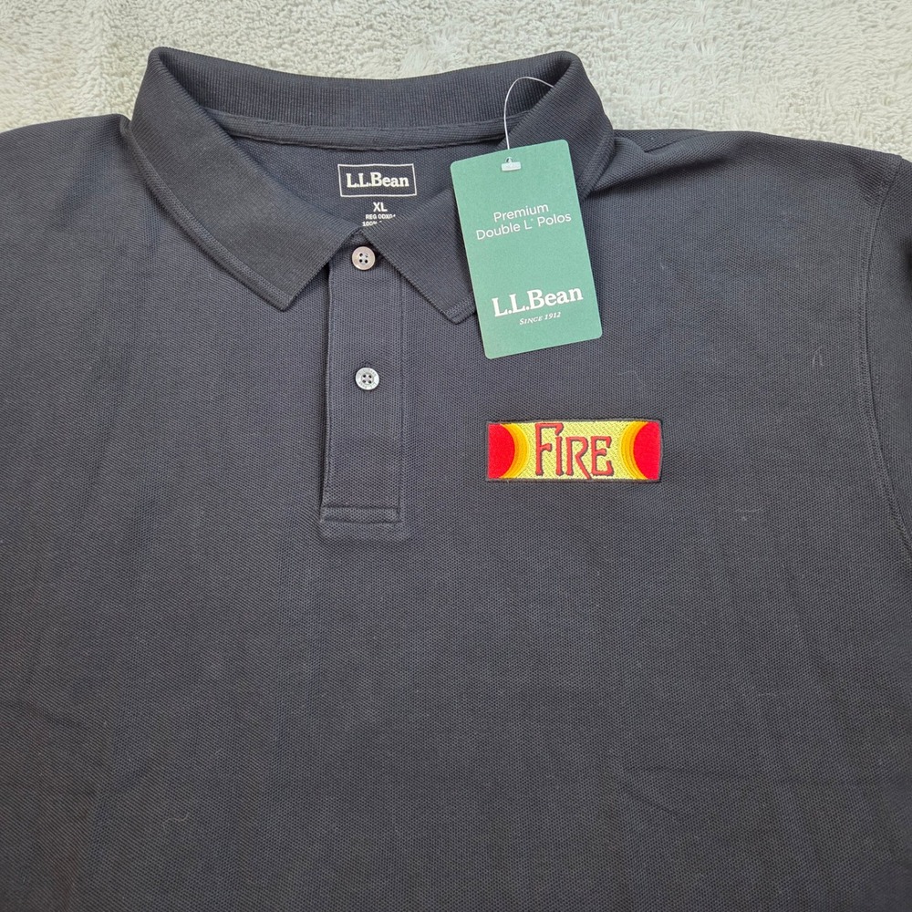 L.L.Bean Double L Polo Mens XL Fire Patch Embroidered Pique Short Sleeve Navy